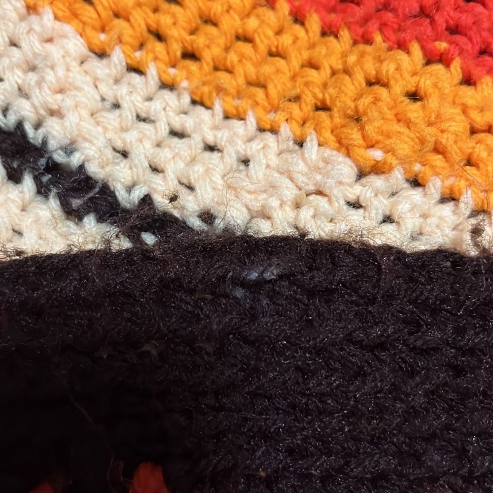 Vintage Afghan blanket  orange brown yellow fringed - Picture 8 of 9